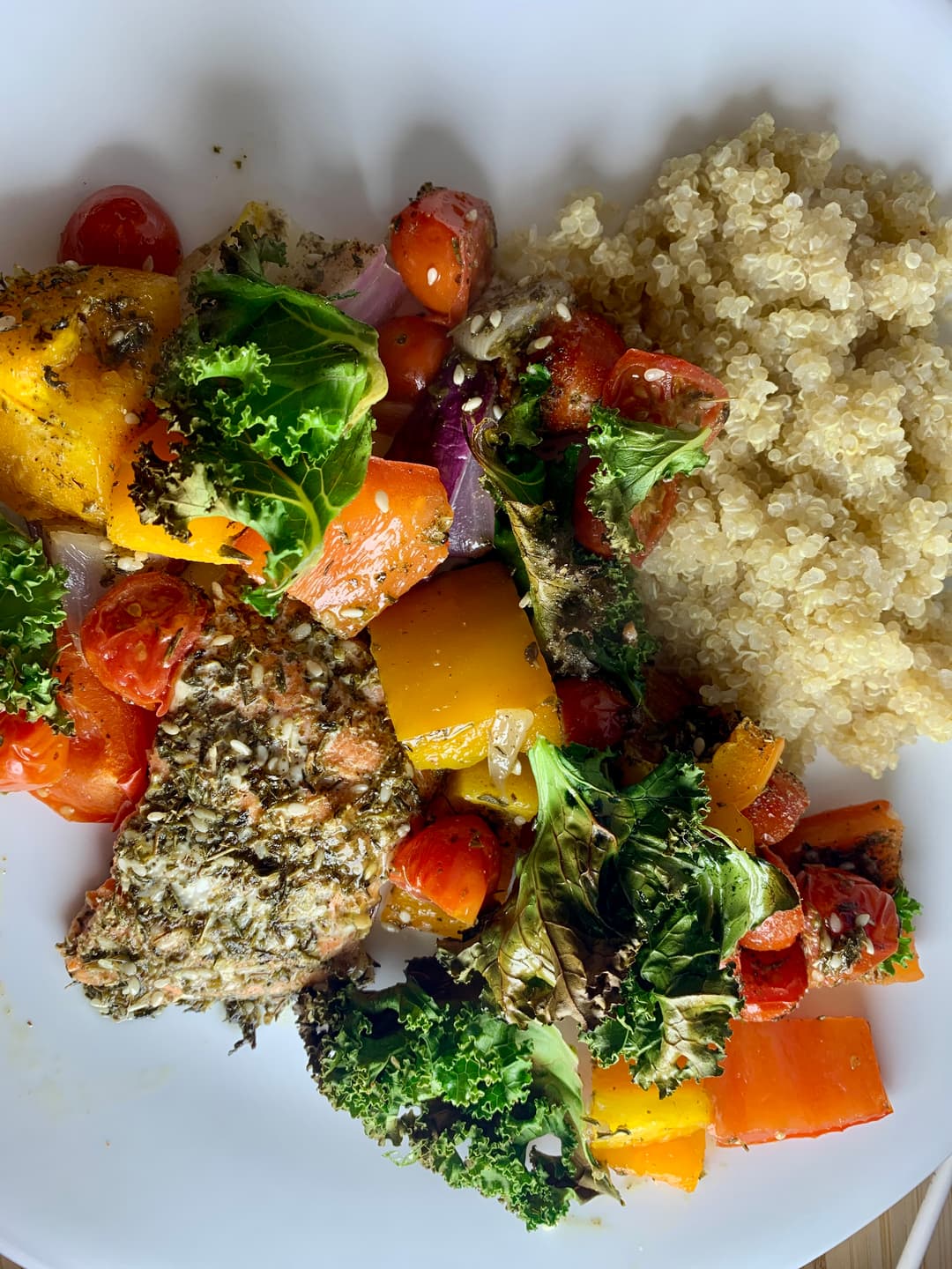 Sheet Pan Za'atar Salmon with Roasted Vegetables and Kale