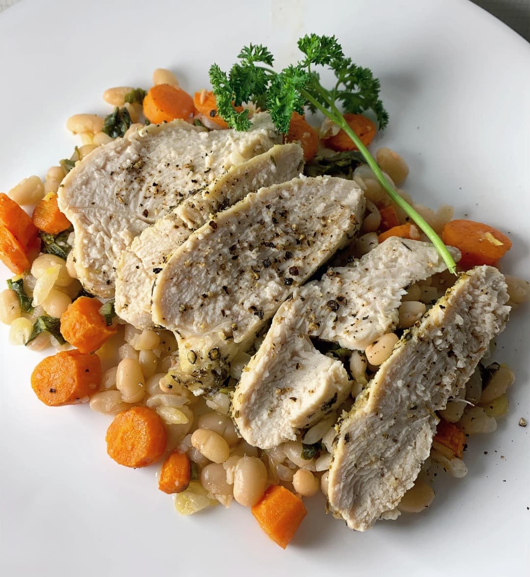 One-Pan Roasted Chicken & Carrots with Lemon-Basil White Bean Salad