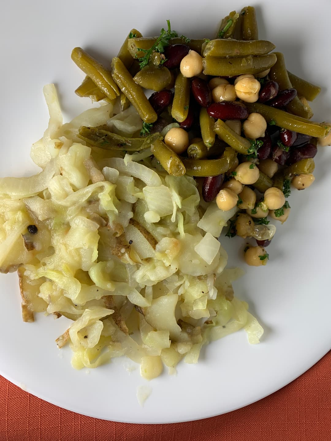Amish-Inspired Cabbage & Potato Skillet with Three Bean Salad